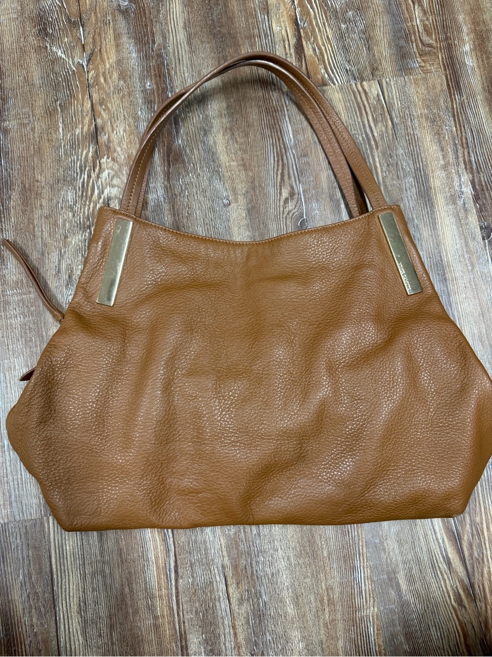 Vince Camuto brown leather tote bag with pebbled texture